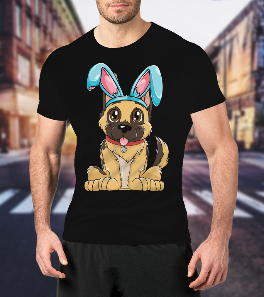 Easter Bunny Ears Cute German Shepherd Puppy Boys Girl T-Shirt