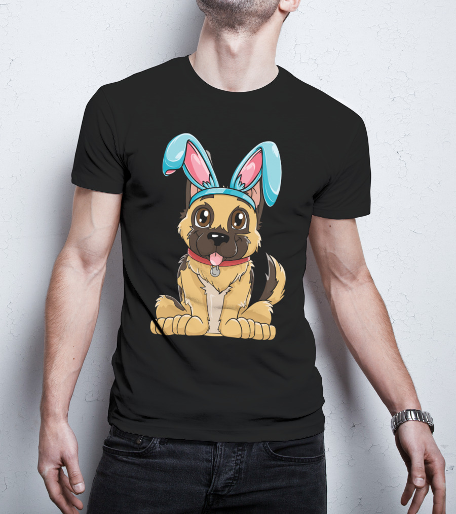 Easter Bunny Ears Cute German Shepherd Puppy Boys Girl T-Shirt
