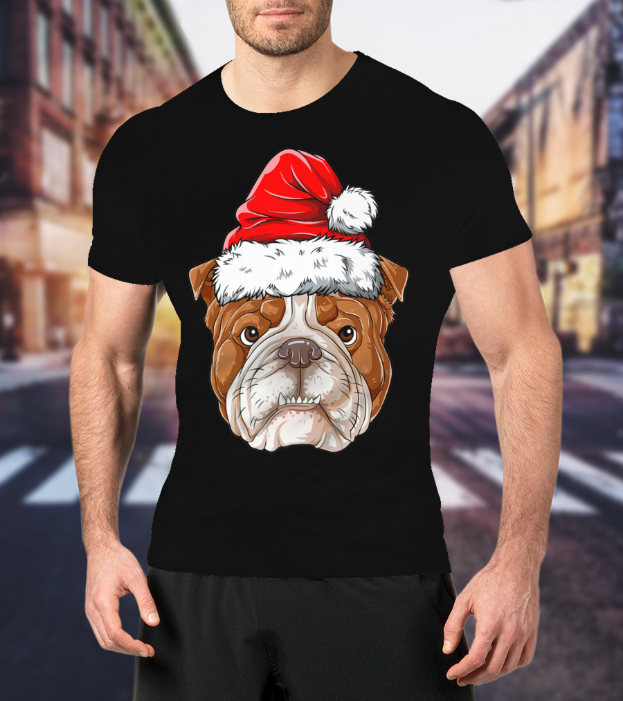 English Bulldog Santa Christmas Boys Kids GB Holiday Bulldog T-Shirt