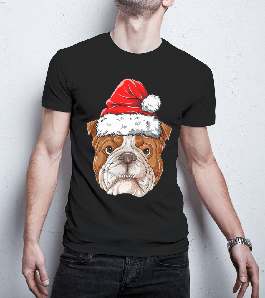 English Bulldog Santa Christmas Boys Kids GB Holiday Bulldog T-Shirt