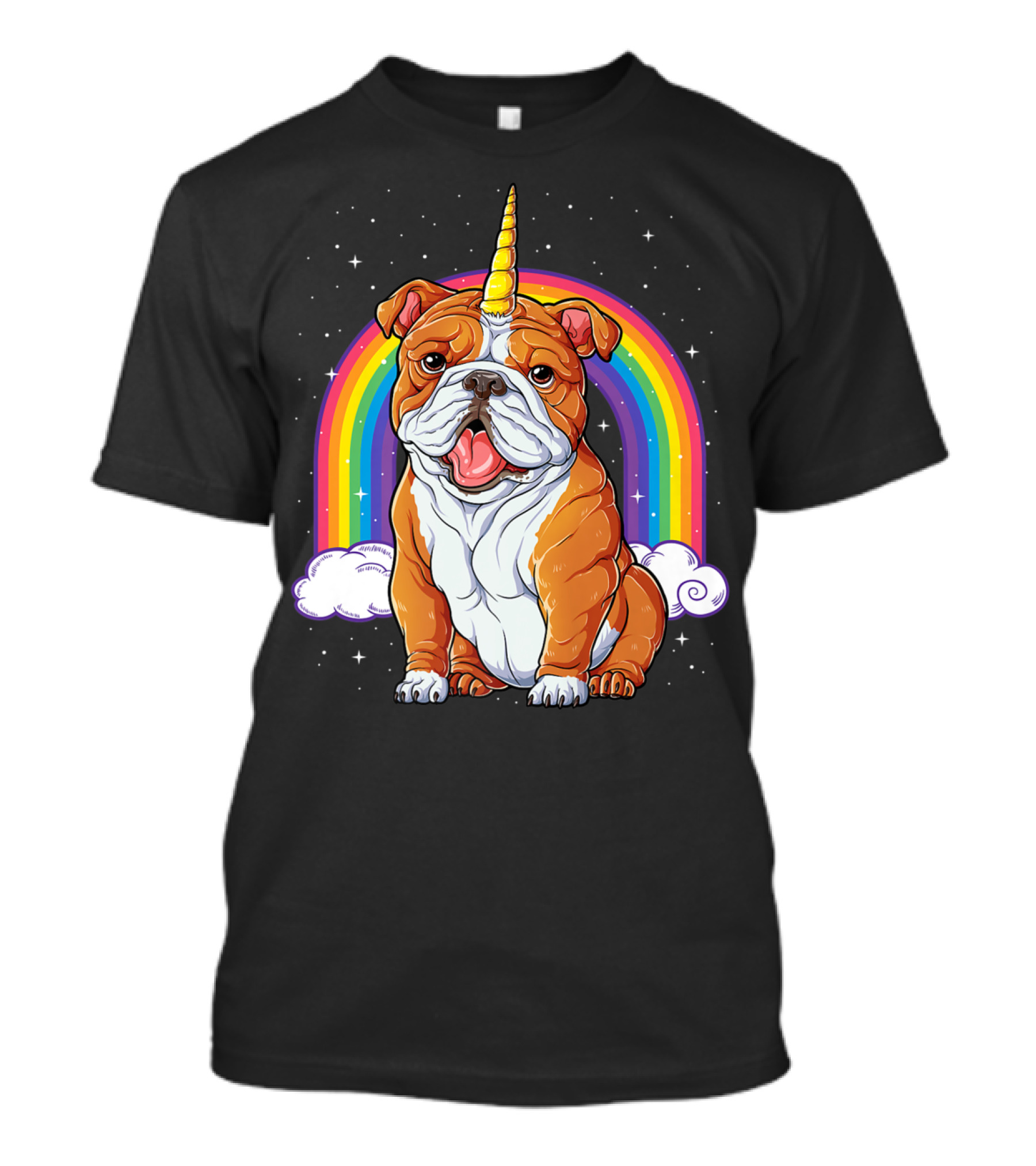 English Bulldog Unicorn Rainbow Space Galaxy T-Shirt