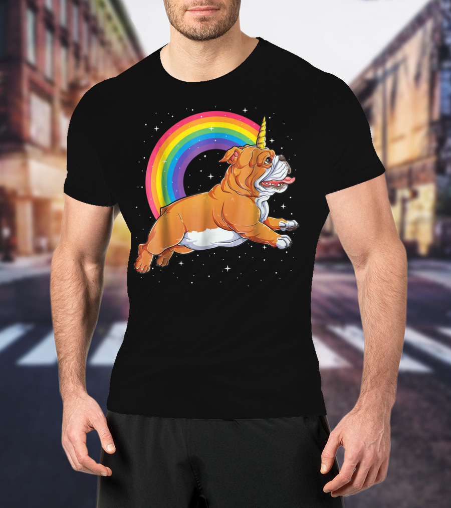 English Bulldog Unicorn Kids Space Rainbow Galaxy T-Shirt