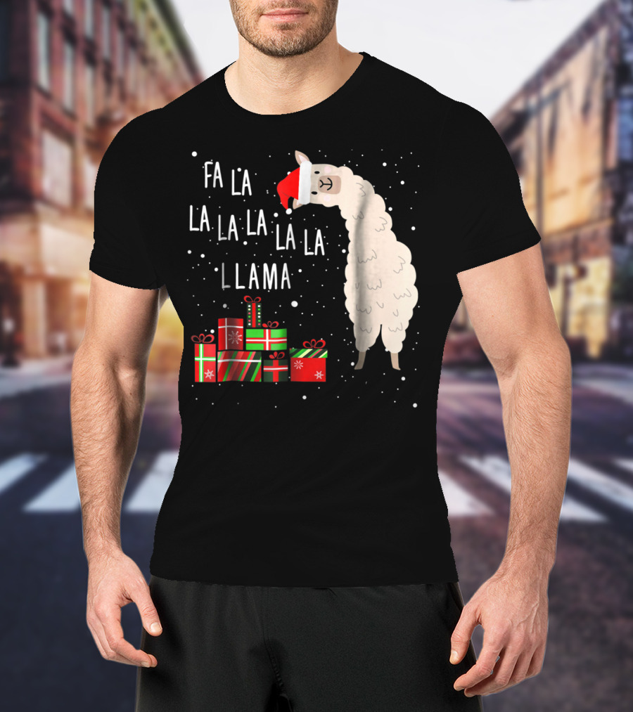 Fa La La La La La Llama Christmas Gifts Santa Hat T-Shirt