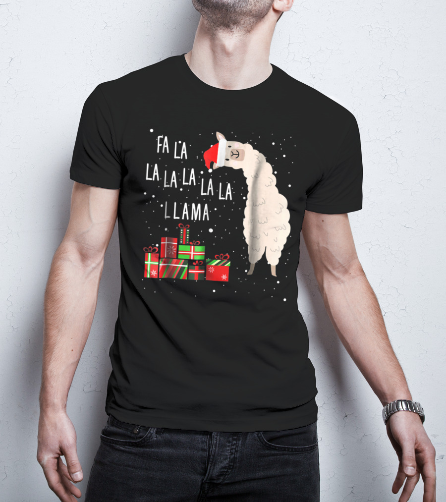 Fa La La La La La Llama Christmas Gifts Santa Hat T-Shirt