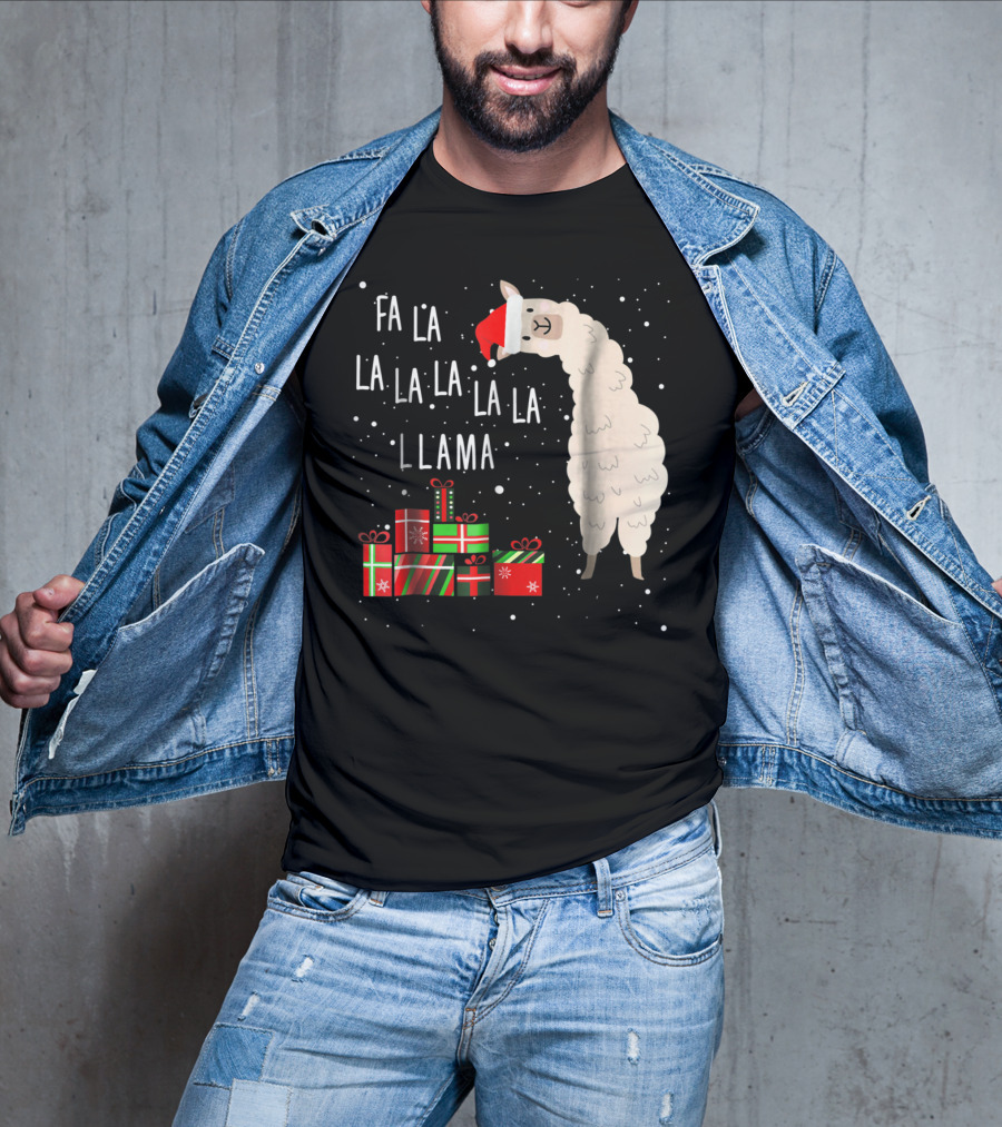 Fa La La La La La Llama Christmas Gifts Santa Hat T-Shirt