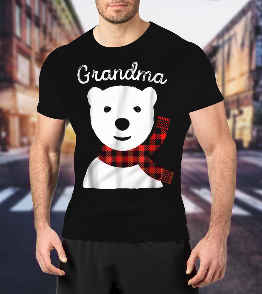 Family Matching Christmas Grandma Bear With Plaid Scarf T-Shirt