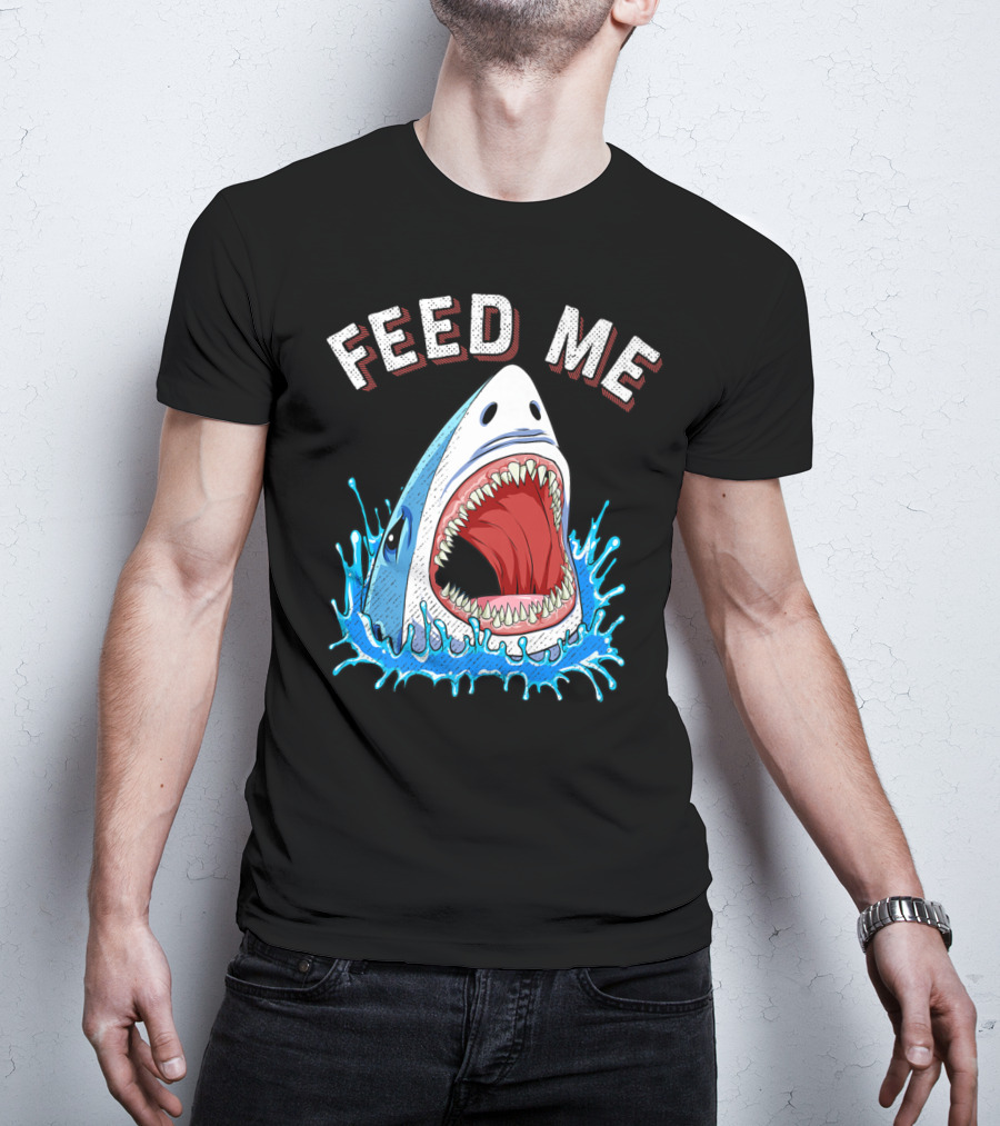 Feed Me Shark Head Lover Jawsome Ocean Splash T-Shirt