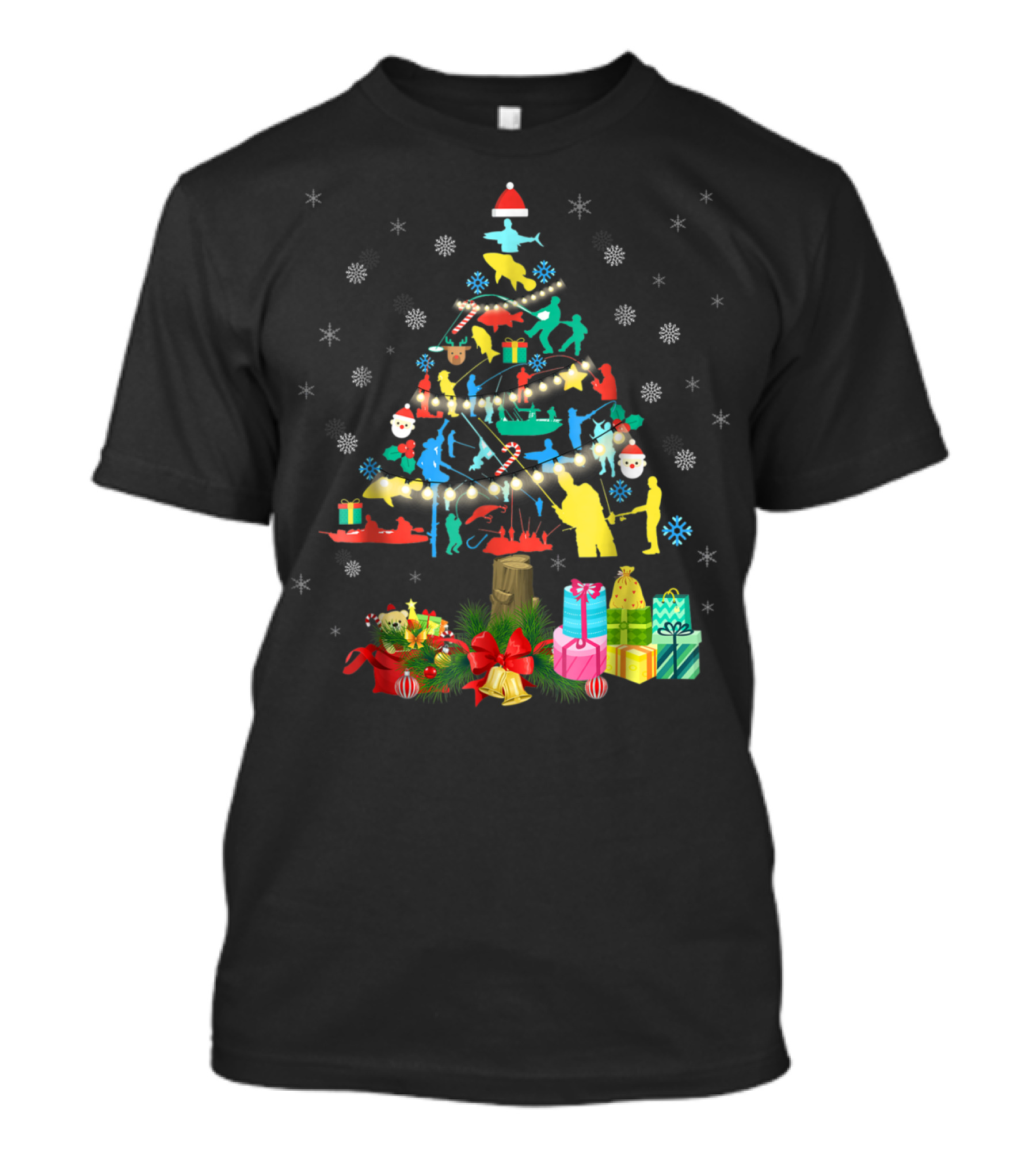 Fishing Christmas Pine Tree Santa Holiday Gift Presentation T-Shirt