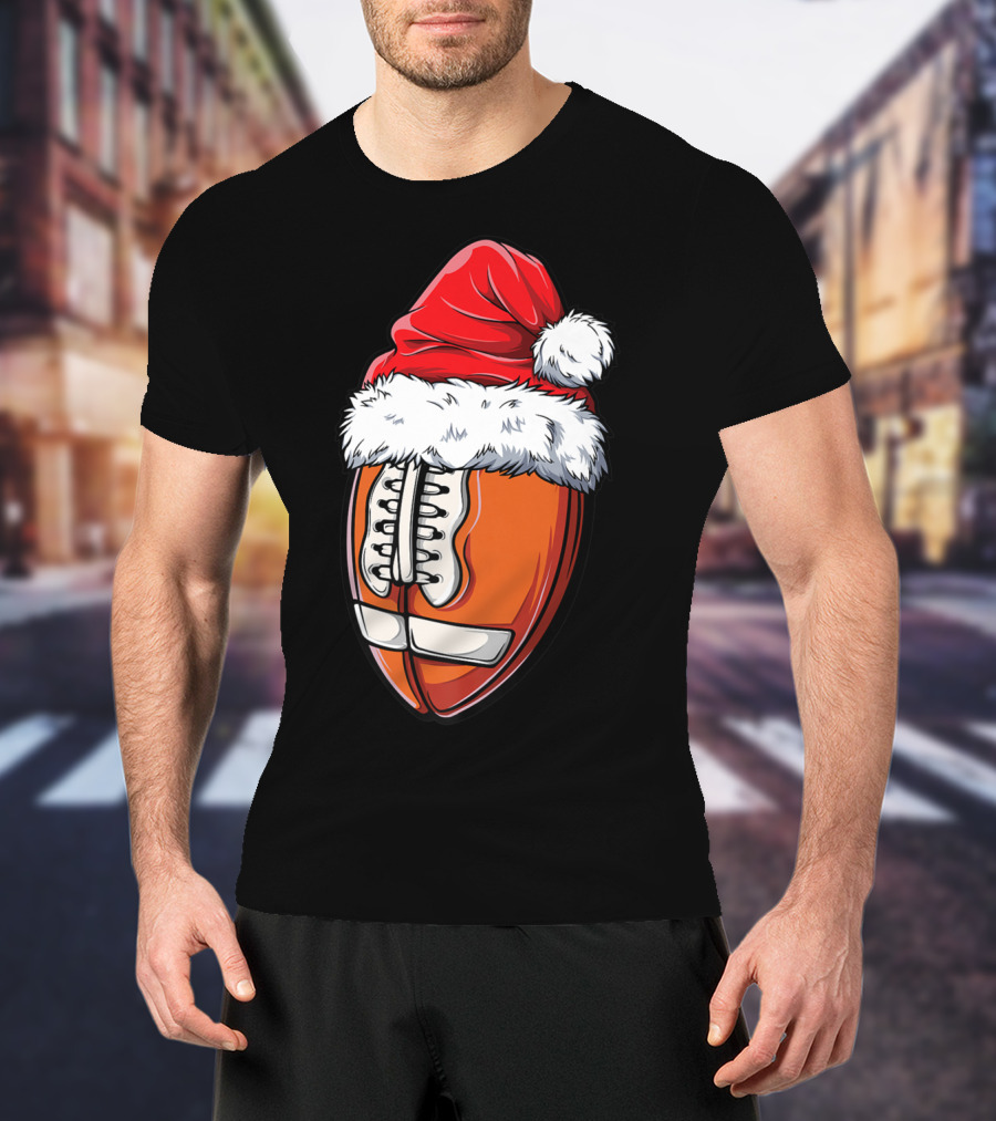 Football Ball Santa Hat Christmas Boys Xmas Football T-Shirt