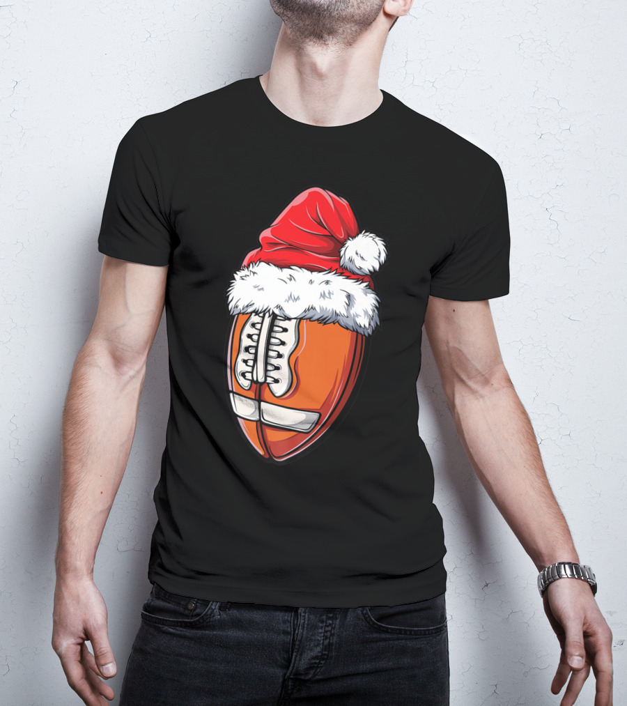 Football Ball Santa Hat Christmas Boys Xmas Football T-Shirt