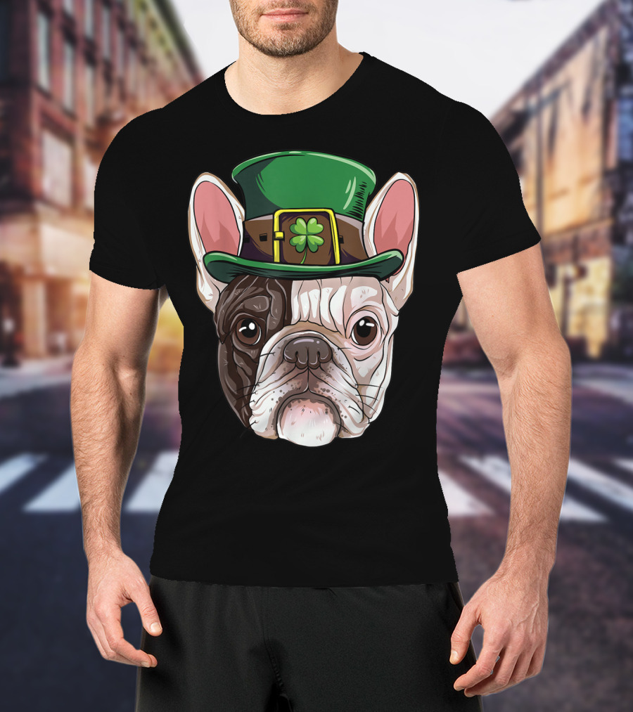 French Bulldog Leprechaun St Patricks Day Dog Wearing Green Hat With Shamrock T-Shirt