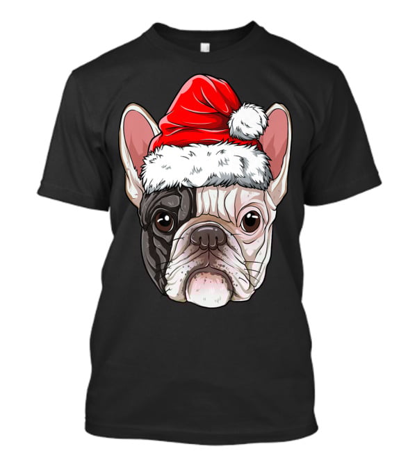 French Bulldog In Santa Hat Christmas T-Shirt