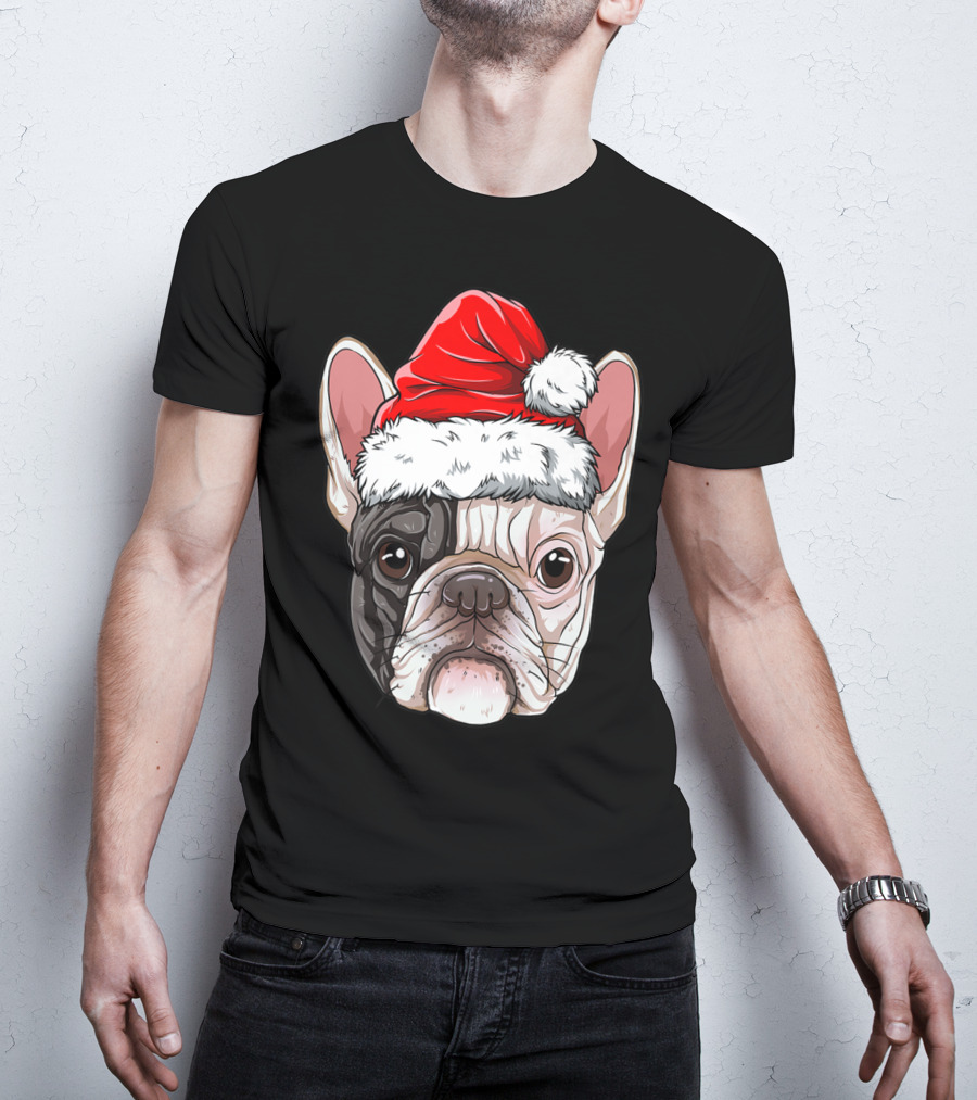 French Bulldog In Santa Hat Christmas T-Shirt