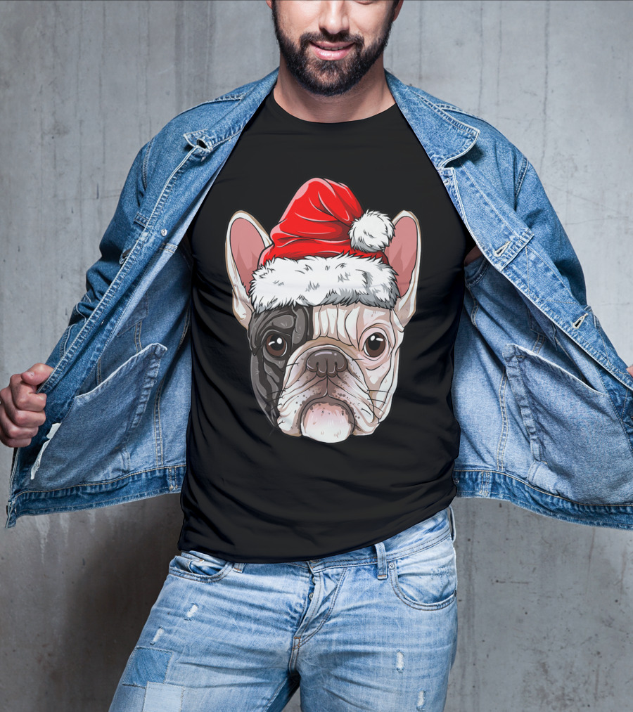 French Bulldog In Santa Hat Christmas T-Shirt