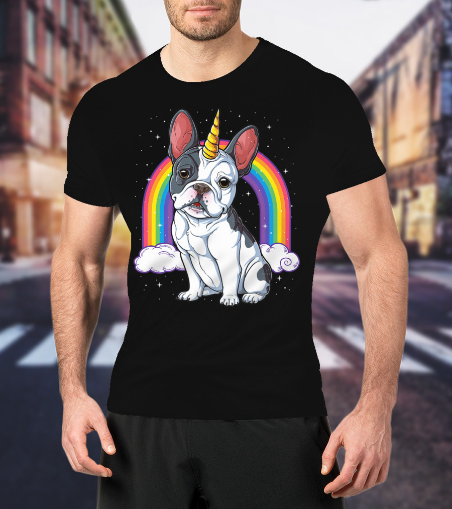 French Bulldog Unicorn Rainbow Space Galaxy Kids T-Shirt
