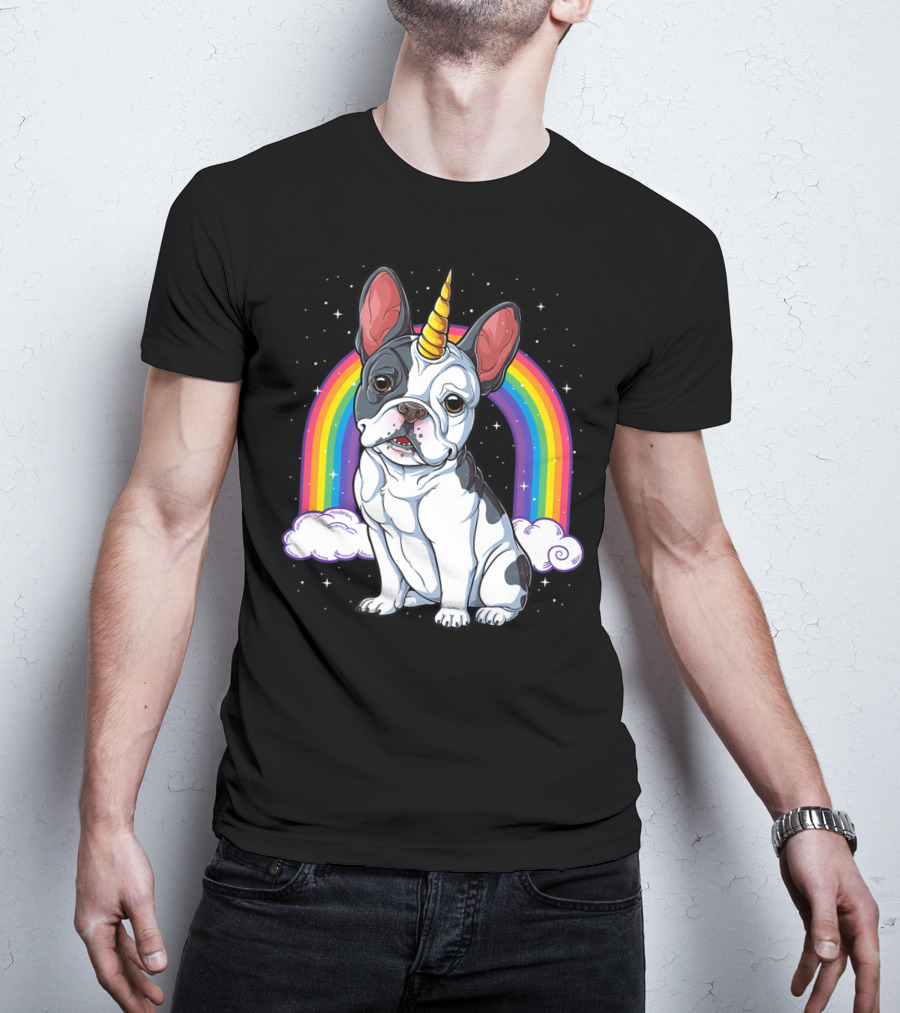 French Bulldog Unicorn Rainbow Space Galaxy Kids T-Shirt