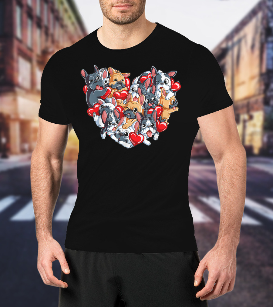 French Bulldog Heart Valentines Day T-Shirt