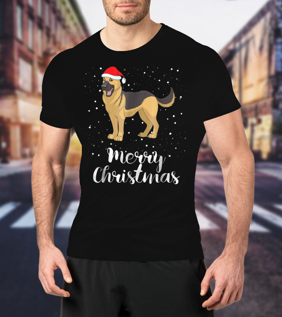 Merry Christmas German Shepherd Santa Hat Family Matching Xmas T-Shirt