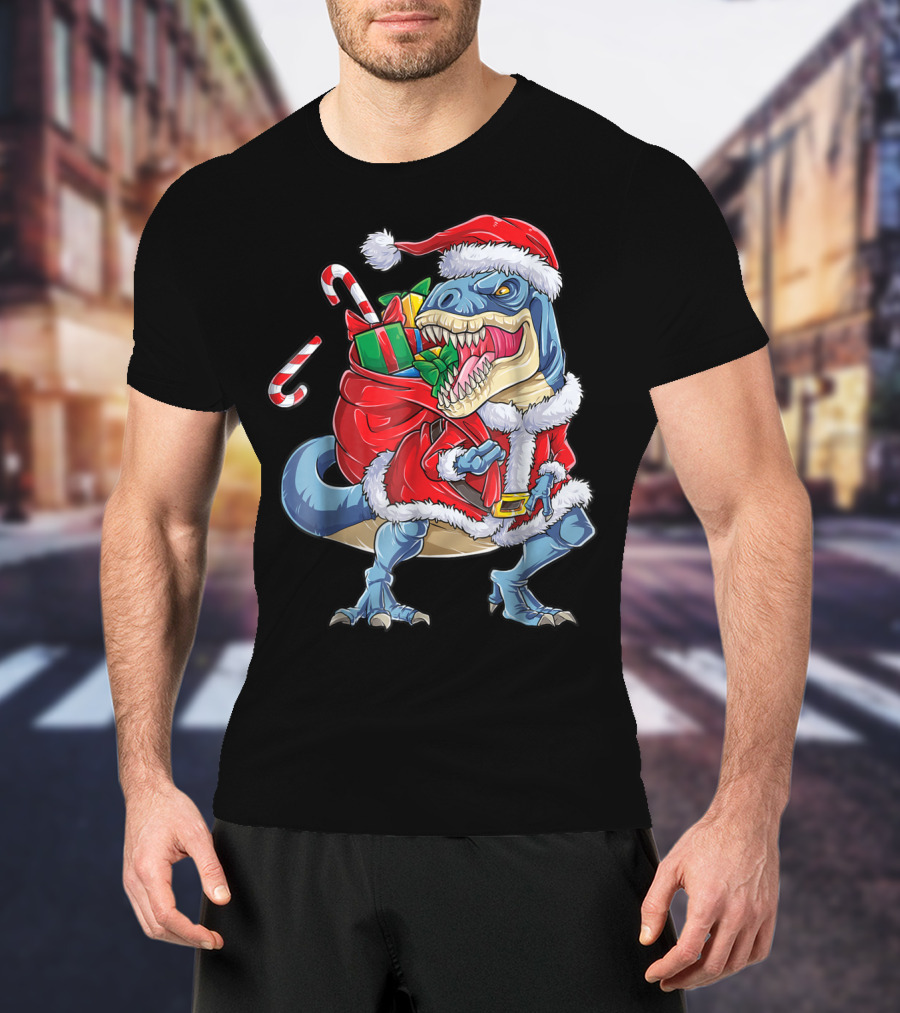 Santa Rex Dinosaur Christmas Boys Kids Xmas T-Shirt