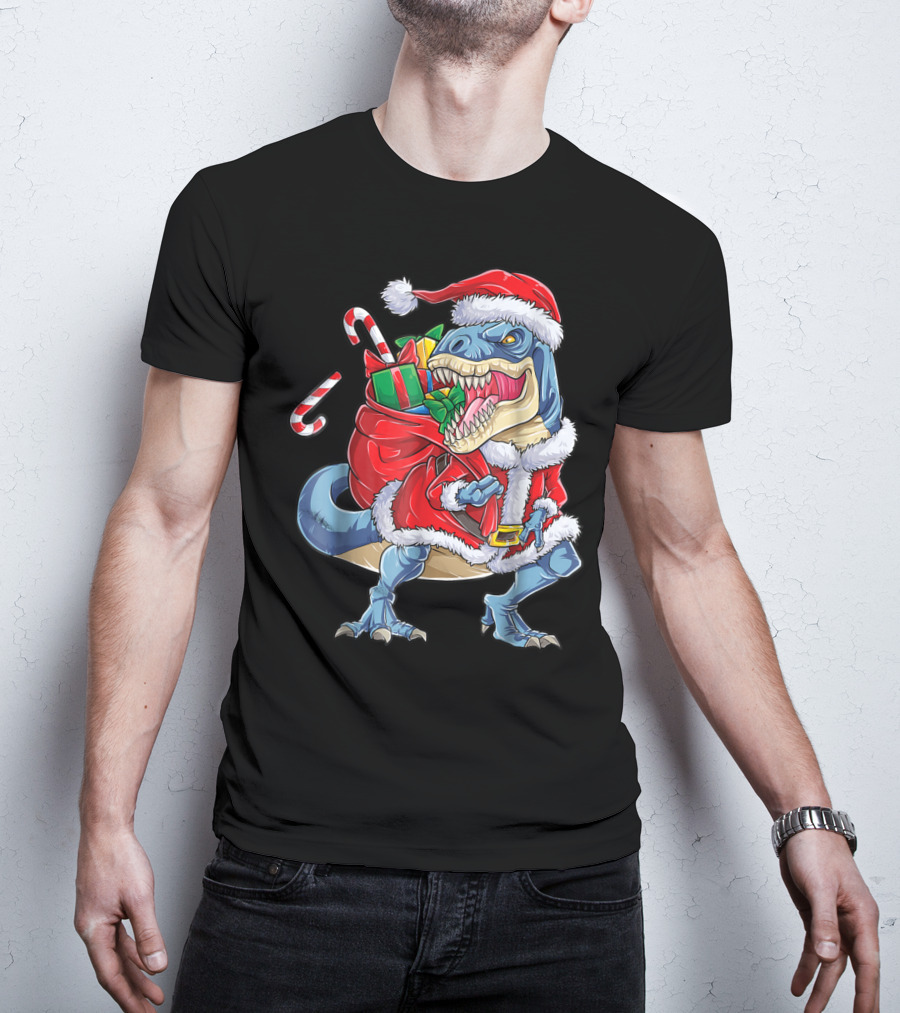 Santa Rex Dinosaur Christmas Boys Kids Xmas T-Shirt
