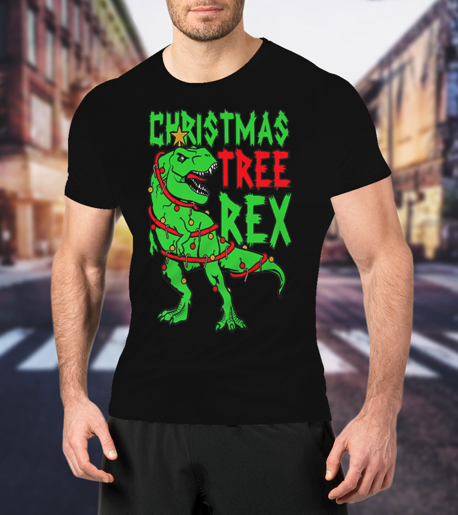 Christmas Tree Rex Dinosaur Boys T-Shirt