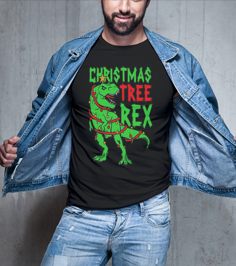 Christmas Tree Rex Dinosaur Boys T-Shirt