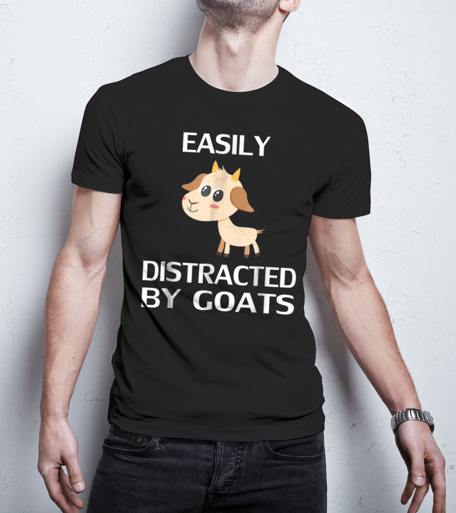 Easily Distracted By Goats Cute Cartoon Goat T-Shirt
