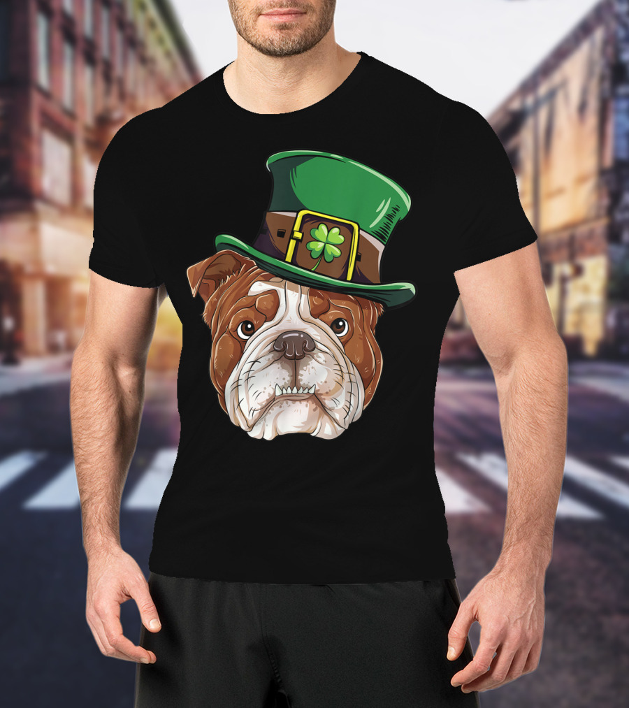 English Bulldog Wearing Leprechaun Hat St Patricks Day Dog T-Shirt