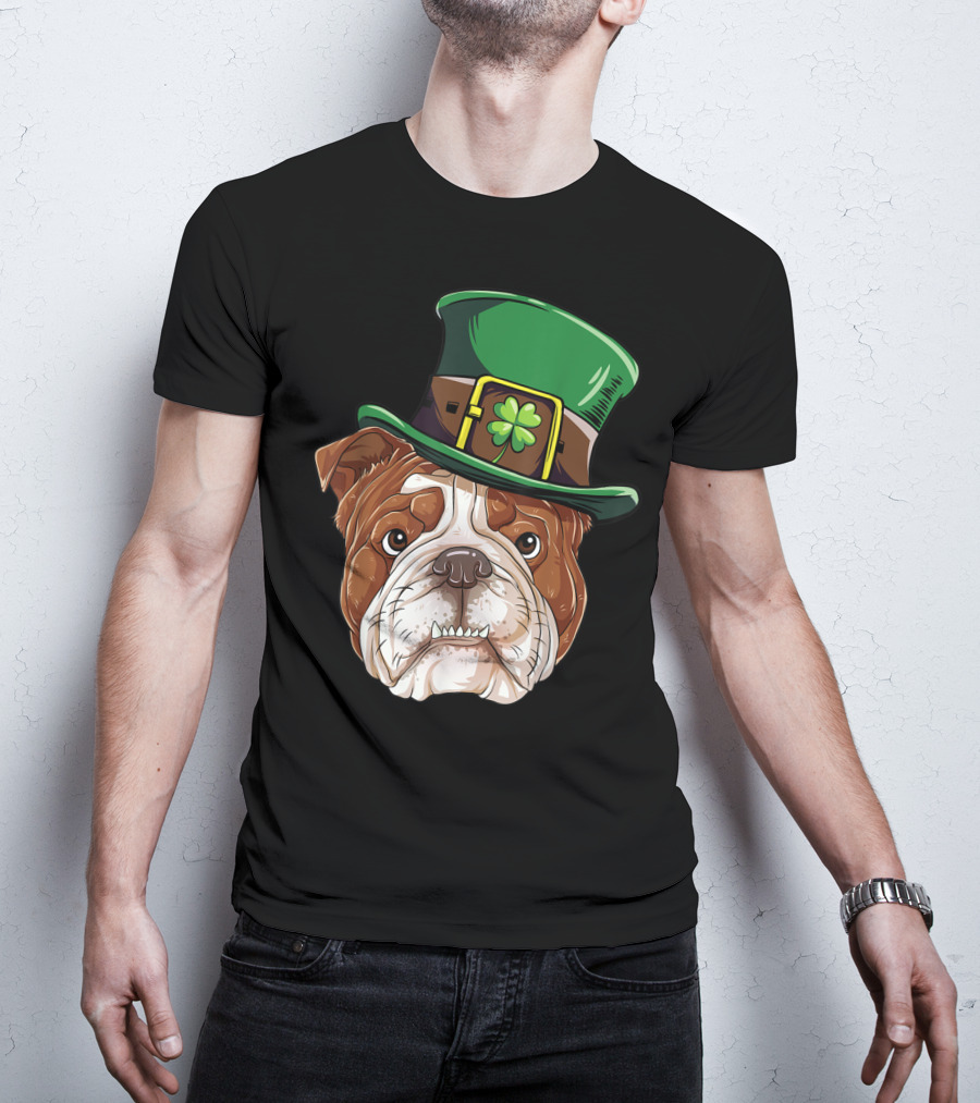 English Bulldog Wearing Leprechaun Hat St Patricks Day Dog T-Shirt