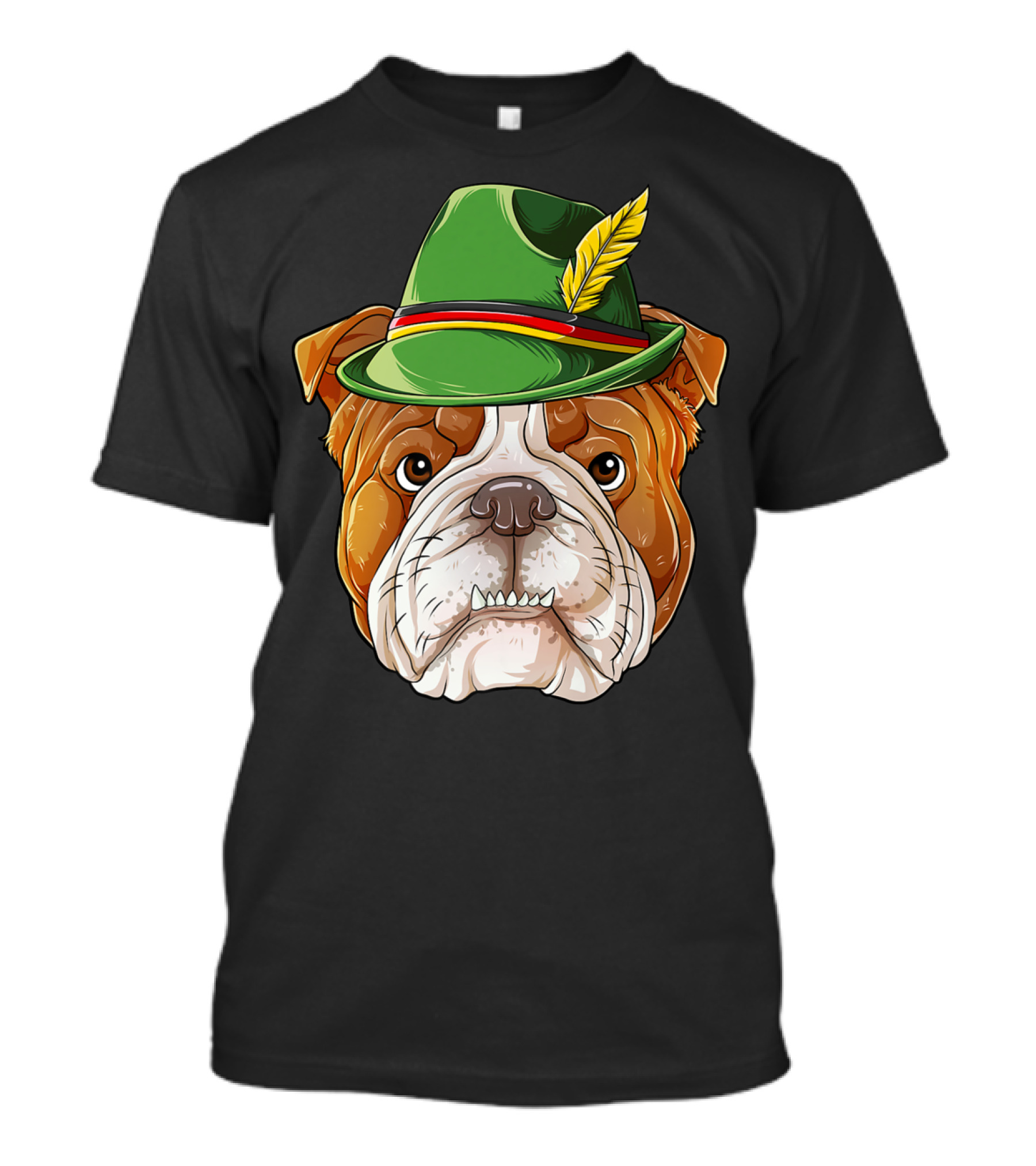 English Bulldog Oktoberfest Boys Lederhosen With Green Hat And Feather T-Shirt