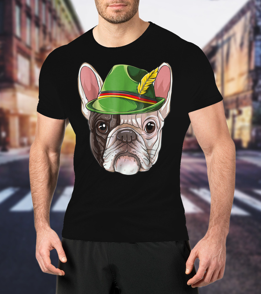 French Bulldog In Green Oktoberfest Hat With Feather T-Shirt