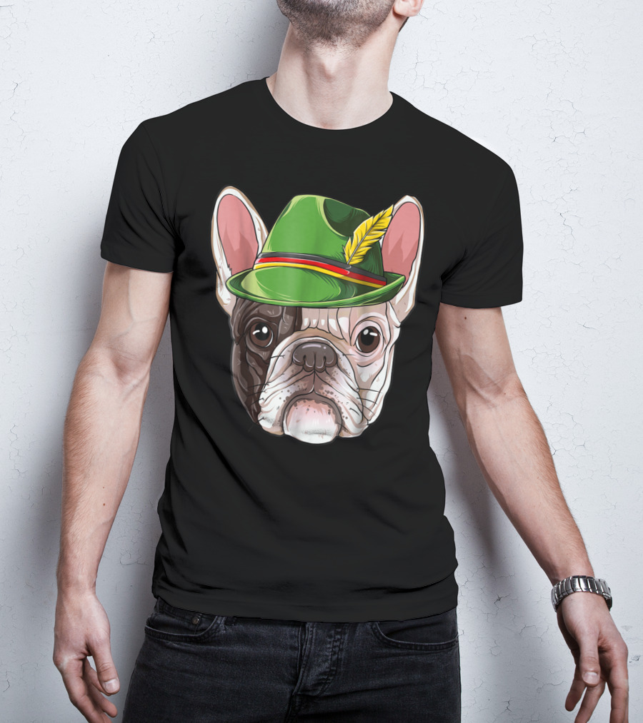 French Bulldog In Green Oktoberfest Hat With Feather T-Shirt