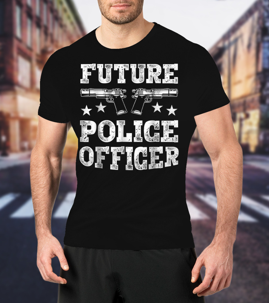 Future Police Officer Two Pistols Stars T-Shirt