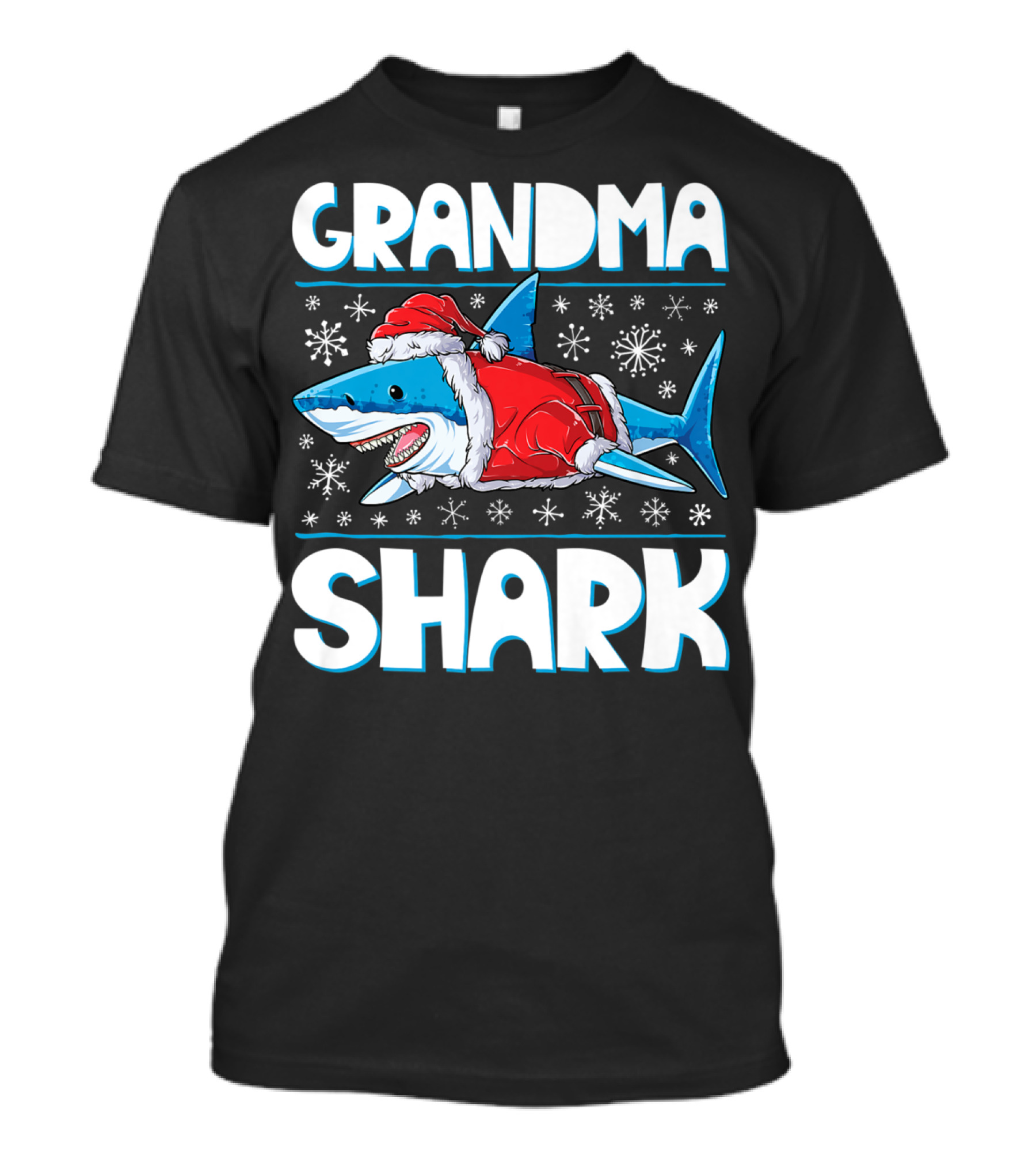 Grandma Shark Santa Christmas Matching Family Snowflakes T-Shirt