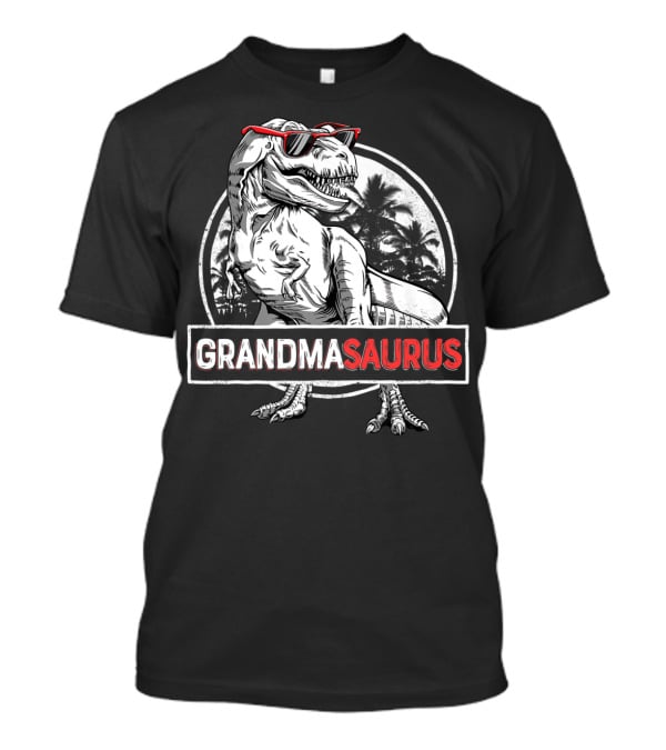 Grandmasaurus Rex Dinosaur Vintage Palm Trees Sunglasses T-Shirt