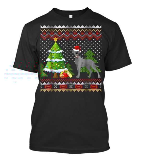 Great Danes Santa Christmas UglyDog Holiday Sweater Tree Present T-Shirt