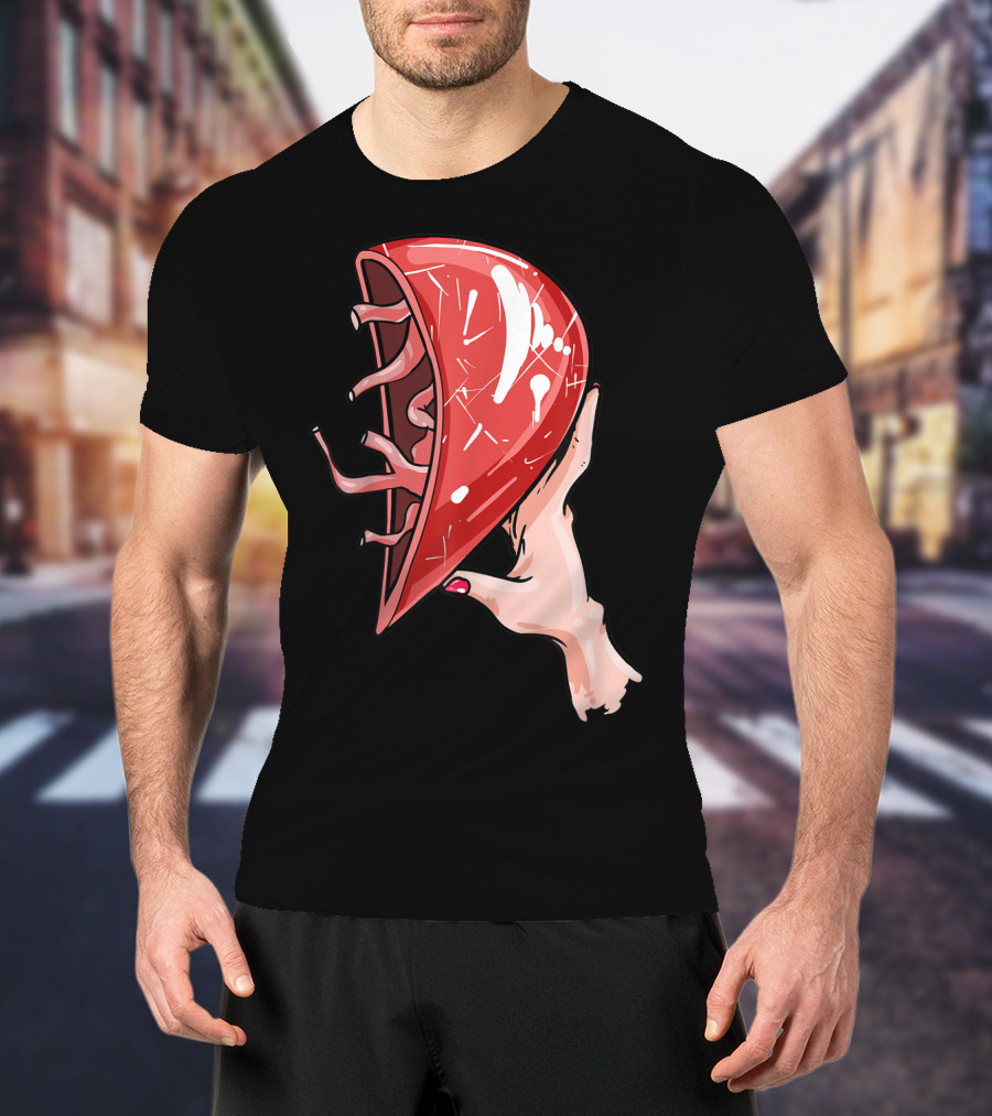 Hand Holding Semi-Open Anatomical Heart T-Shirt