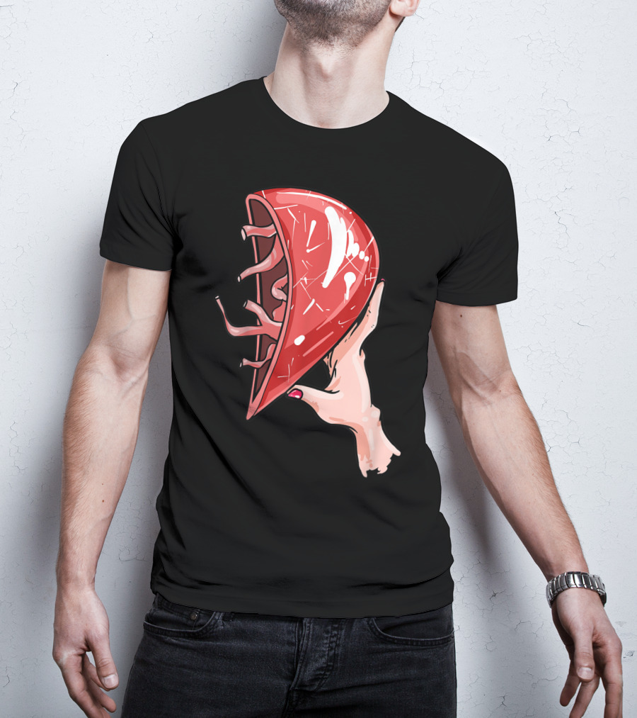 Hand Holding Semi-Open Anatomical Heart T-Shirt