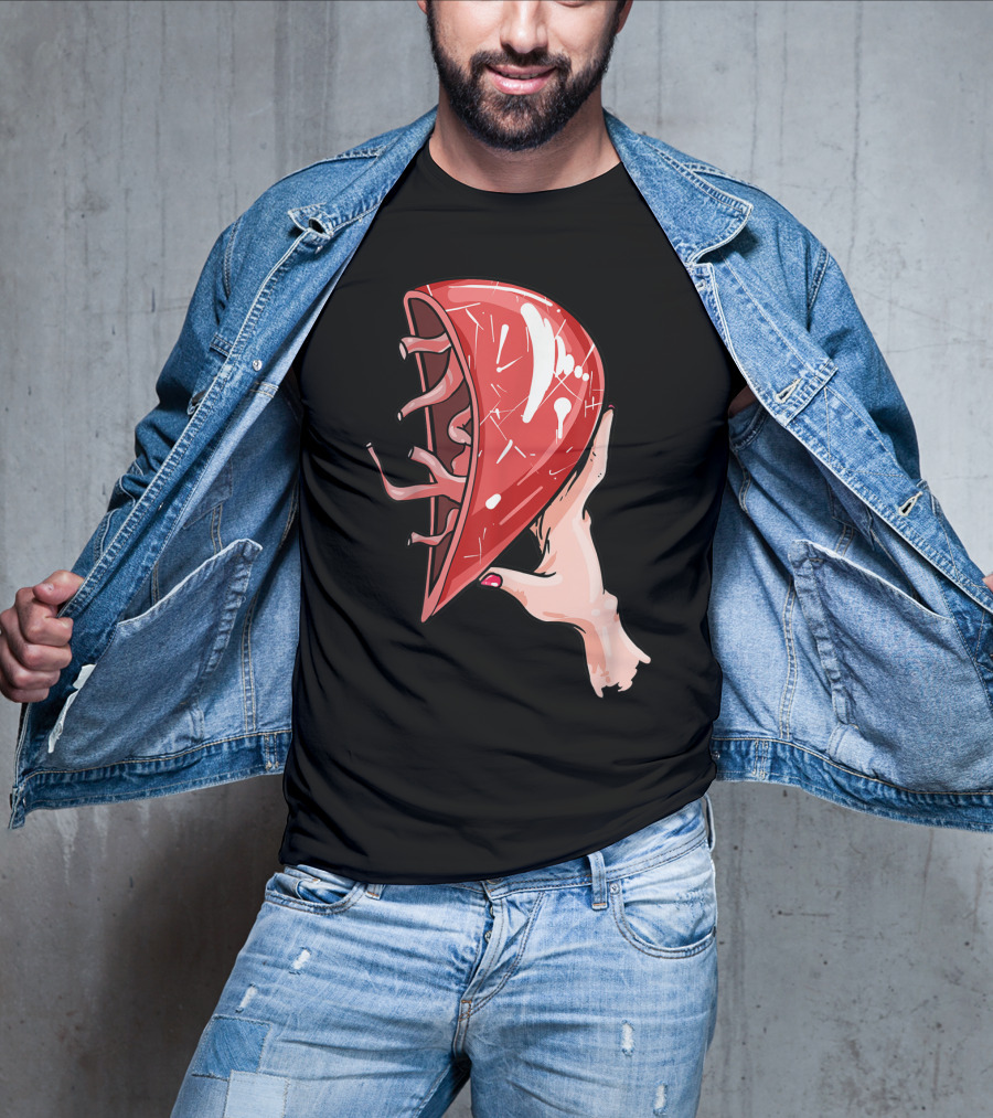 Hand Holding Semi-Open Anatomical Heart T-Shirt