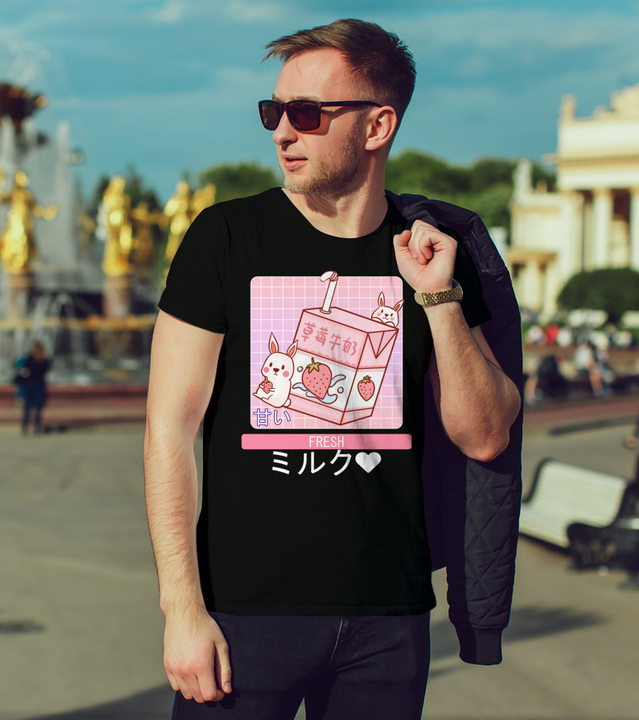 Fresh  Strawberry Milk Carton With Cute Bunny Aesthetic T-Shirt