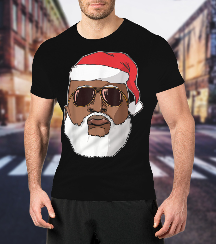 African American Santa With Sunglasses And Santa Hat T-Shirt