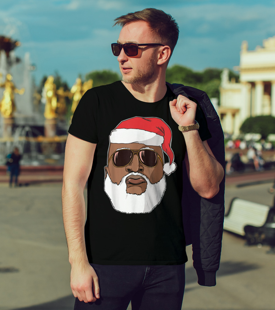 African American Santa With Sunglasses And Santa Hat T-Shirt