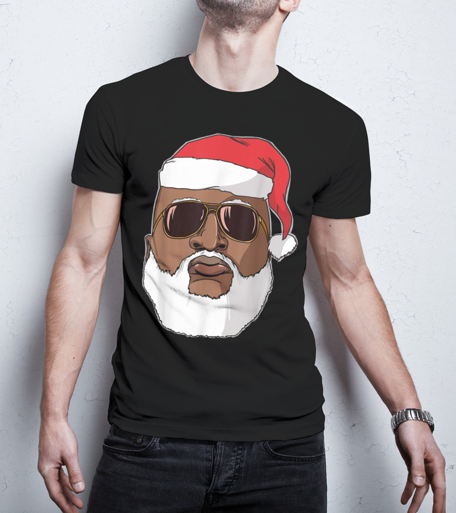 African American Santa With Sunglasses And Santa Hat T-Shirt