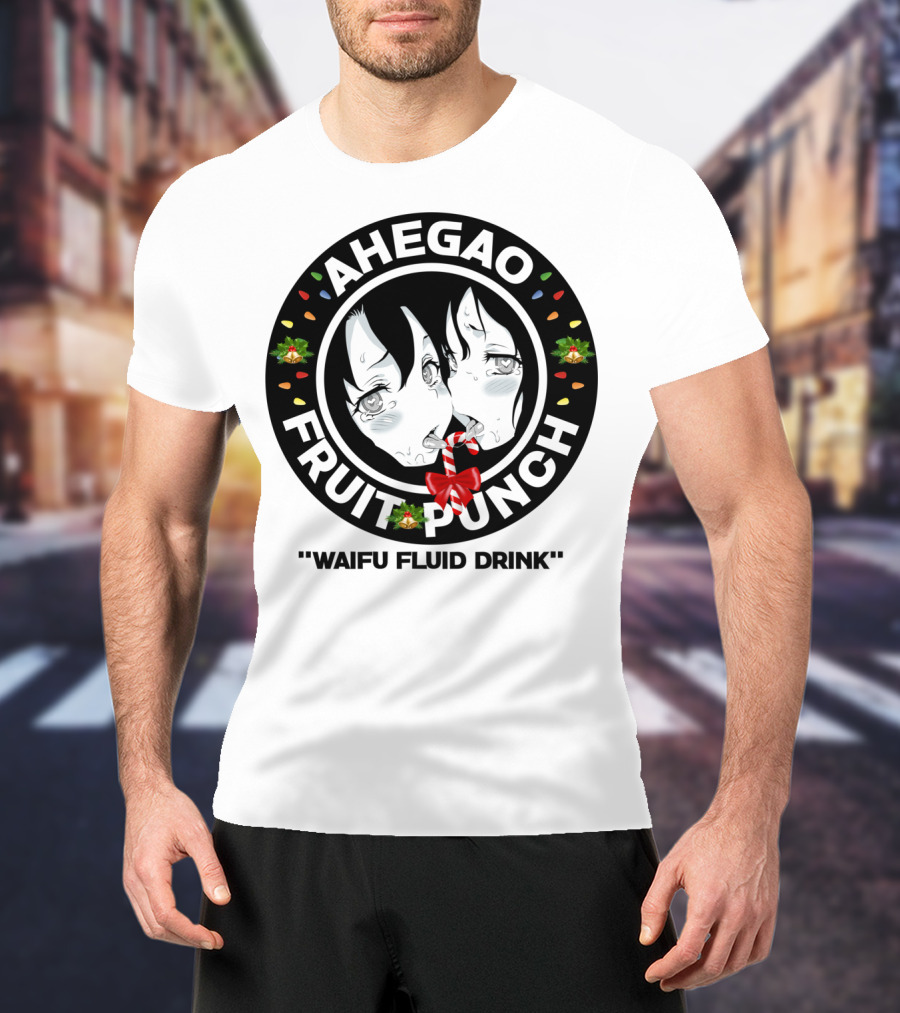 Ahegao Fruit Punch Waifu Fluid Drink Merry Christmas Lewd Anime T-Shirt