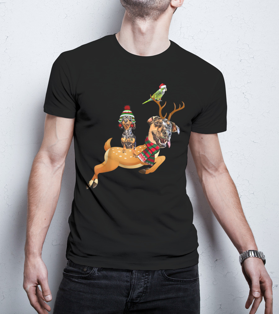 At's Andy And Thanri Reindeer Dog Duo With Santa Parrot T-Shirt