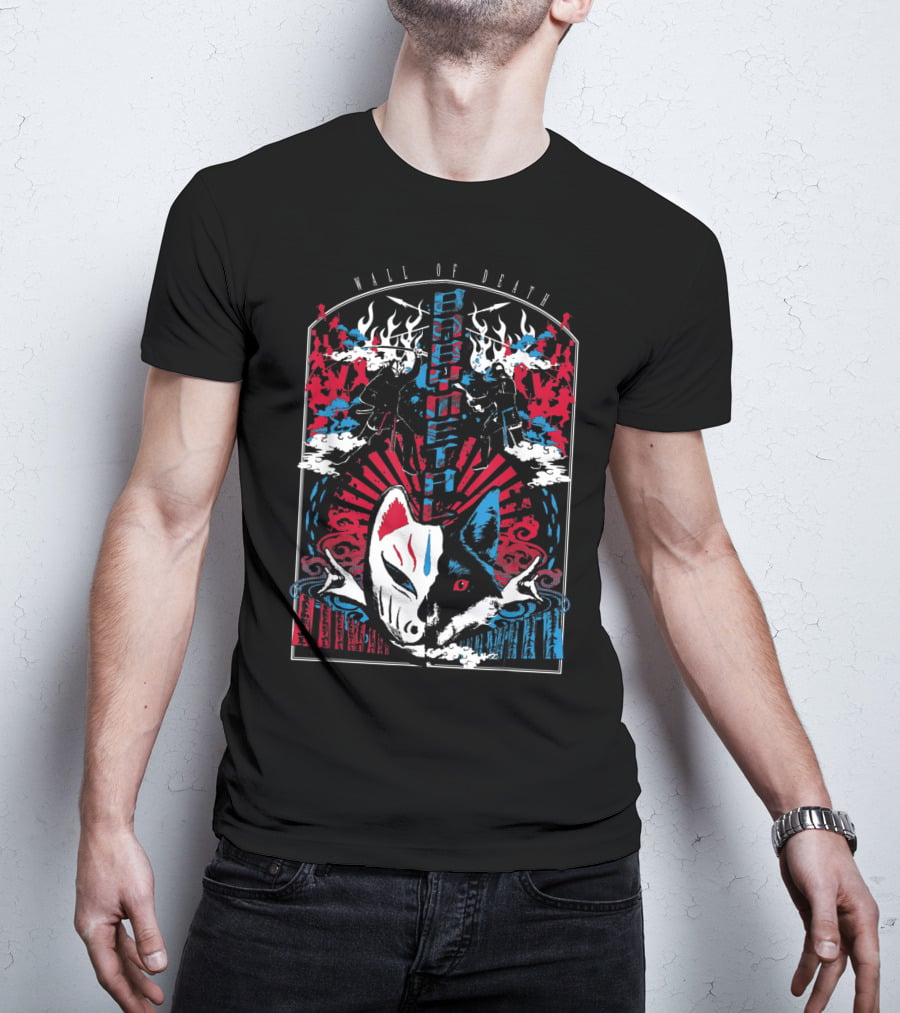 Babymetalfcus Wall Of Death Katana Mask Warriors Flames Red Blue Japan T-Shirt