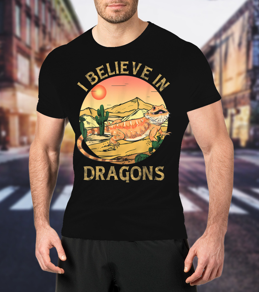 I Believe In Dragons Bearded Cactus Desert Sunset T-Shirt