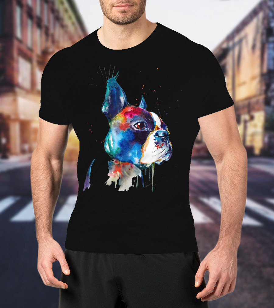 Boston Terrier Watercolor Funny Dog Breed Boston Terrier T-Shirt