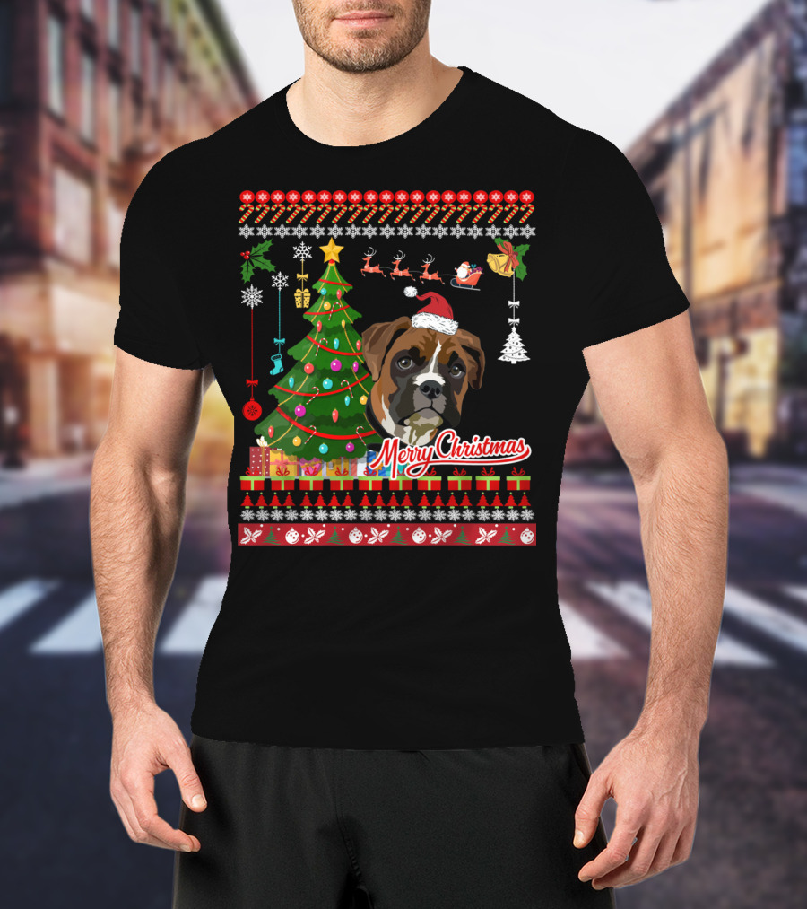 Merry Christmas Boxer Dog Ugly Christmas T-Shirt