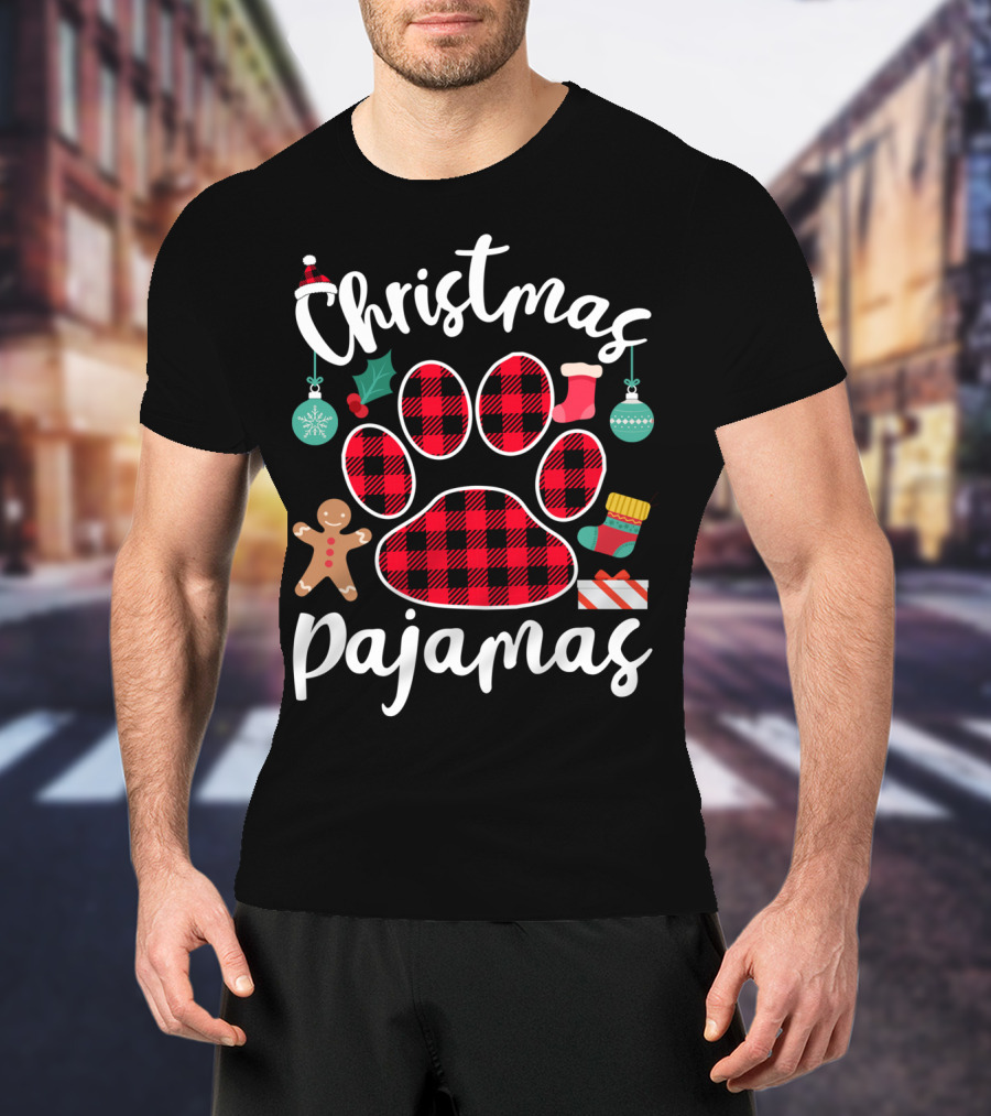 Buffalo Plaid Paw Print Christmas Pajamas Holiday T-Shirt